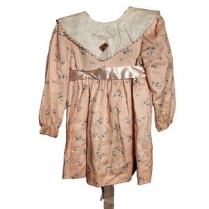 Vintage Rare Editions Girls Sz 5 Easter Spring Pink Bib Dress flowers Bow USA